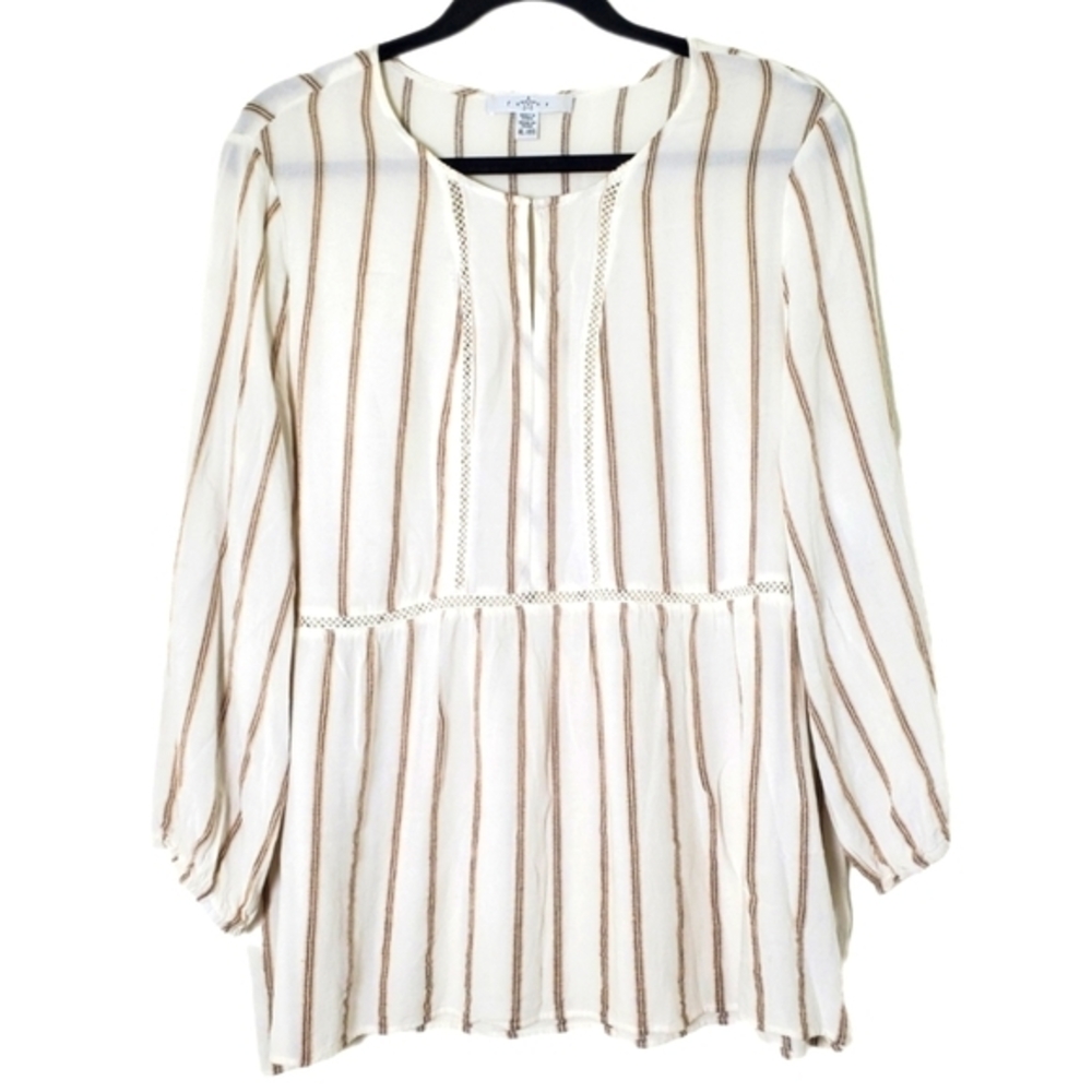 Fever Women's Ladder Lace Stripe Popover‎ Top Blouse Size XL